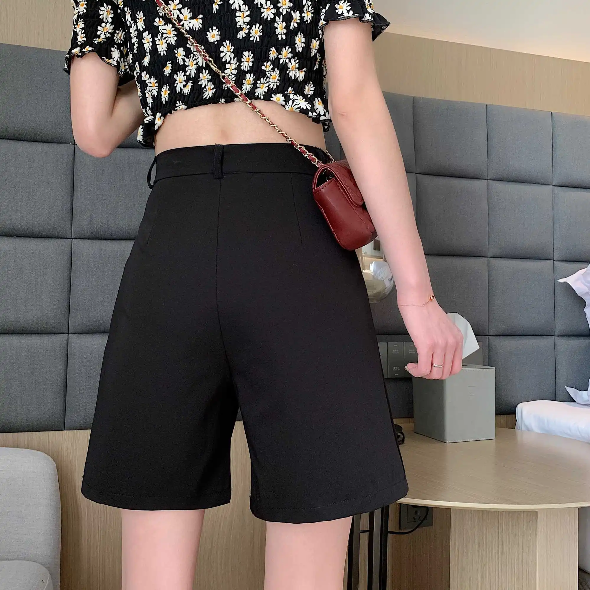 

Small Suit Shorts Women's High Waist Summer Straight Loose A- line Slimming Black Middle Pants Fifth Pants Trendy Ins