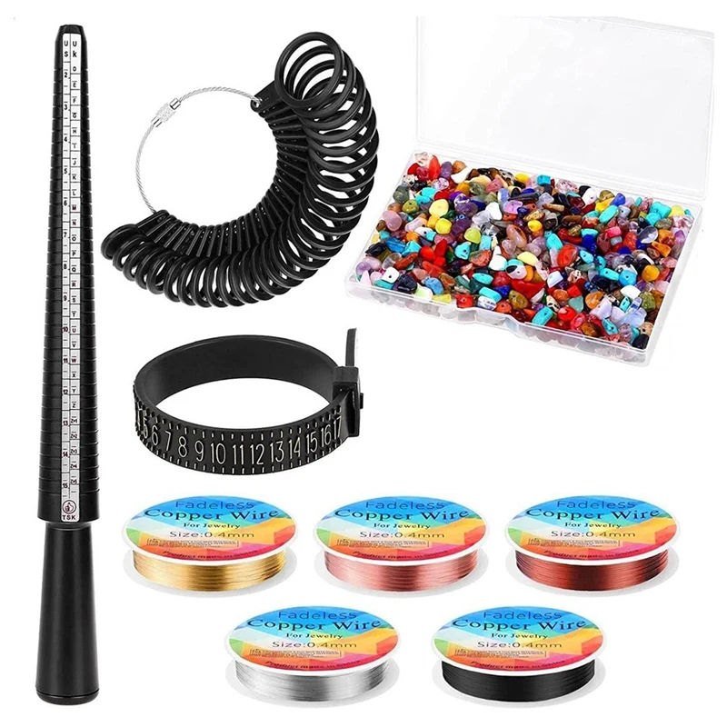 

Ring Making Kit,Ring Size Measuring Tools with Jewelry Wire and Crystal Stone Beads for Jewelry Making