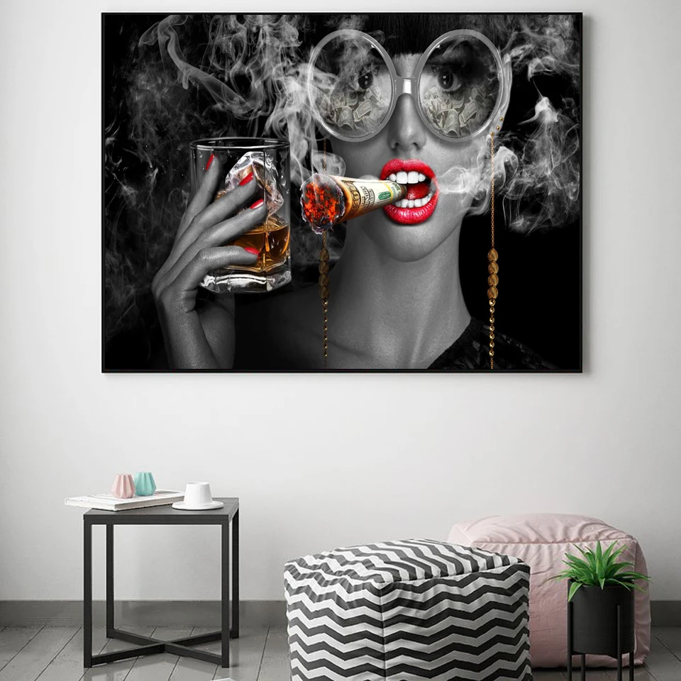 

Modern Abstract Canvas Painting Creative Art Burning Money Smoking Clouds Wall Art prints for Study Room Office and Home Decor