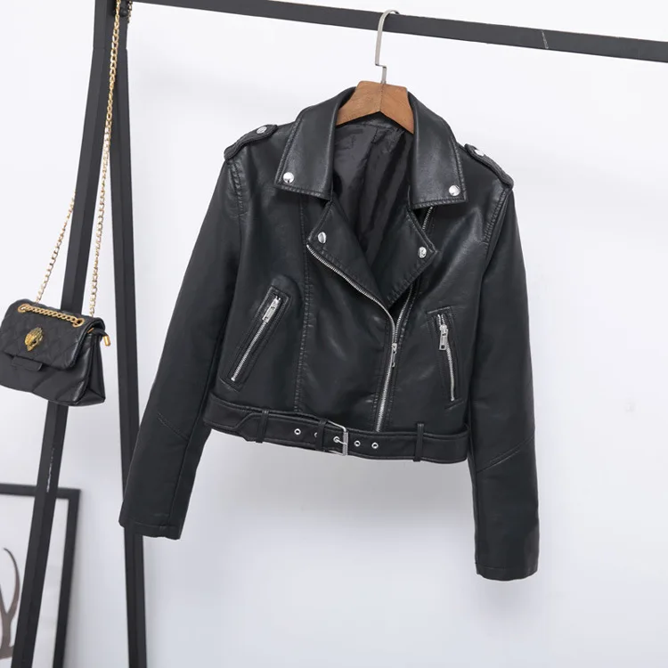 

Autumn New Short Soft Faux Leather Jacket Women Fashion Zipper Motorcycle PU Leather Jacket Ladies Basic Street Coat