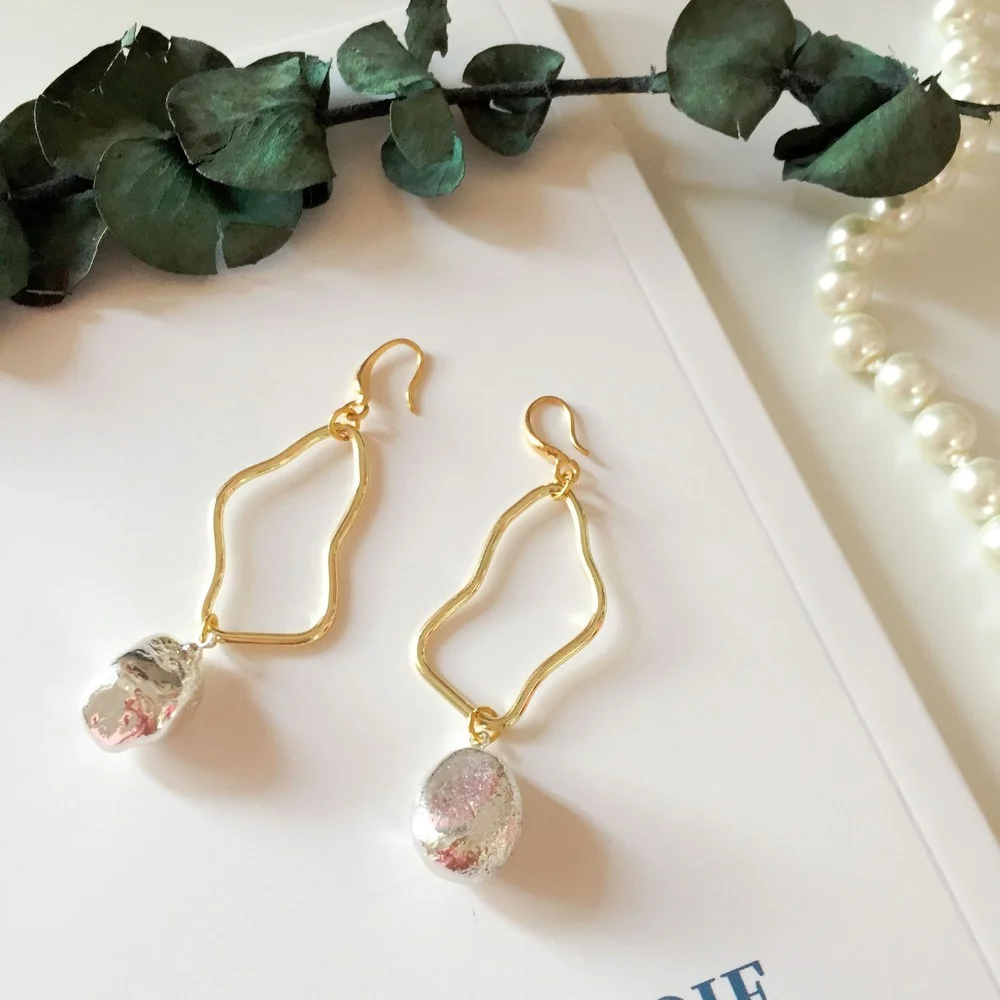 

Women's Earrings Irregular Geometric Silver Stone Pendant Personality Earrings Girls Jewelry Gifts Party Wedding Strap Designer