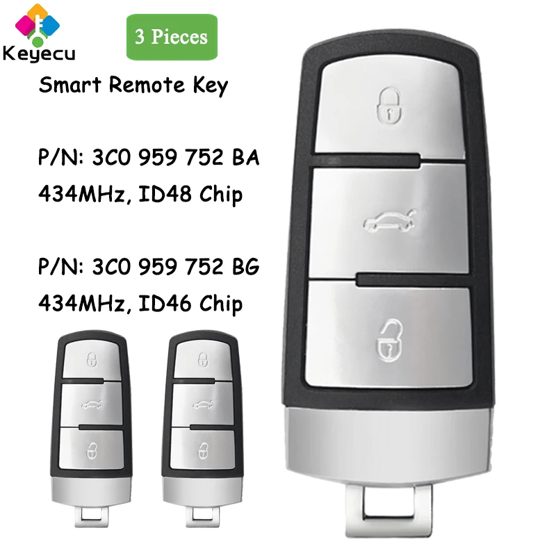 

Умный Автомобильный ключ KEYECU, 3 шт., с 3 кнопками, 434 МГц, для Volkswagen Passat CC B6 3C B7 Magotan Fob 3C0 959 752 BA / BG