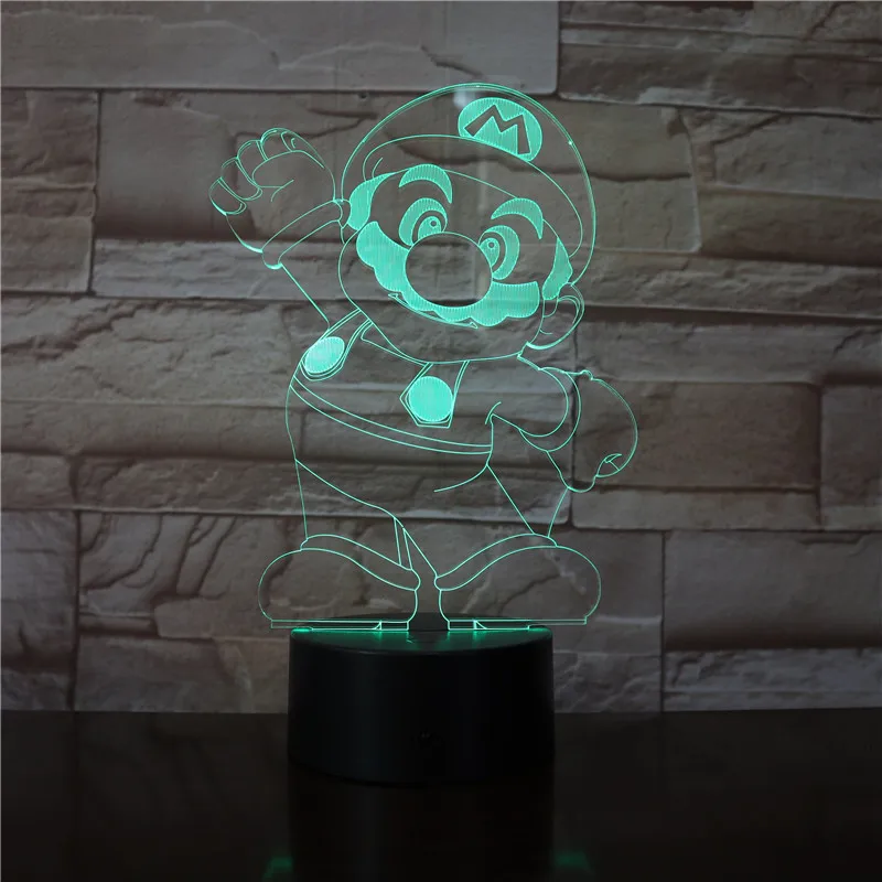 Марио 7 цветов 3d лампа светодиодный ночник для детей сенсорный светодиодный Usb Настольный Lampara Lampe детский спальный ночник комнатный светильник дропшиппинг