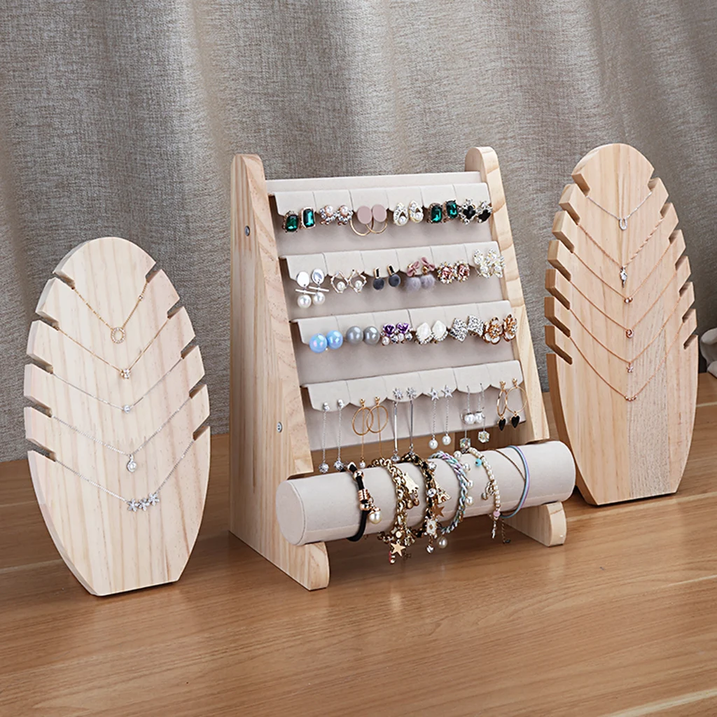 Wooden Jewelry Display Stand Bracelet Holder Rack Hanger Earrings  Necklaces Stand Storage for Jewelry Organizer T-Bar Showcase