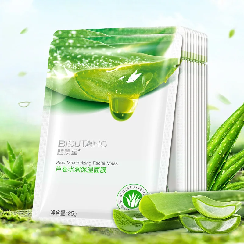 10PCs Aloe Vera Moisturizing Mask Replenish Water Control Oil Repair Shrink Pores and Skin Care Products |