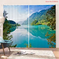 2 Panel Nature Scenery Curtains Blackout 3D Window Curtains For Living Room Green Forest Curtains Soundproof Windproof Curtains