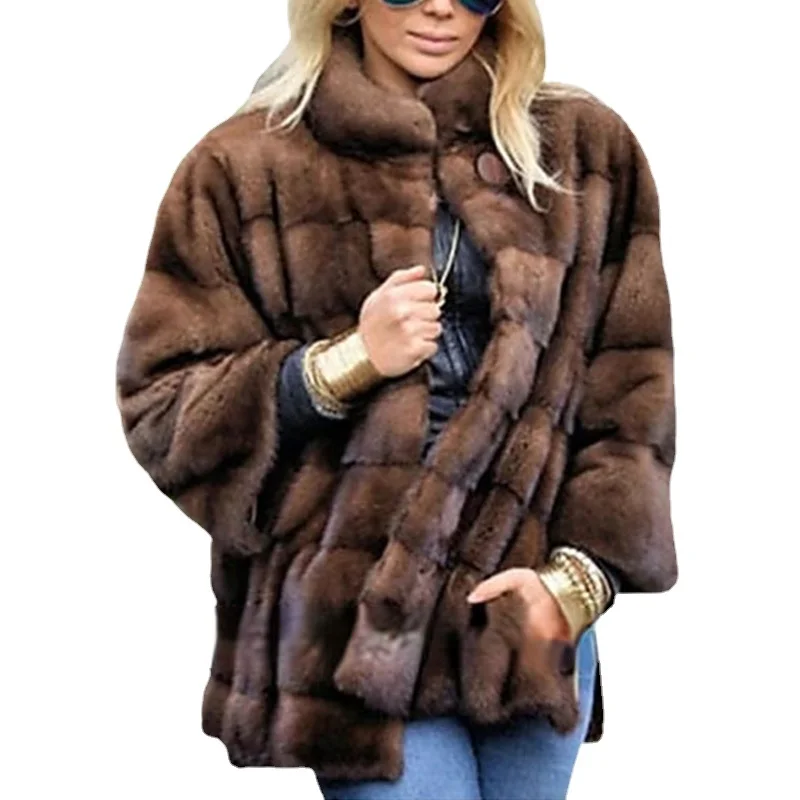 Donsignet Faux Fox Fur Vest Women Mid-length Womens Brown Coat Solid Casual Thick Warm Fur Winter Coat Women