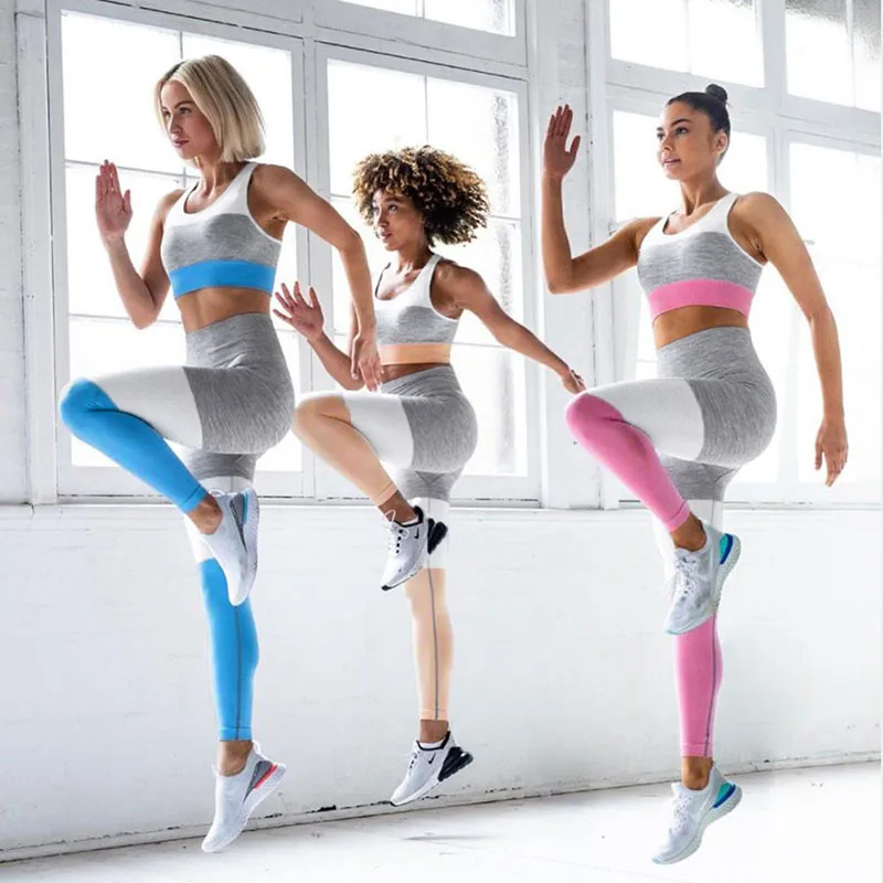 Бесшовный лоскутный комплект для йоги Омбре женская одежда фитнеса спортивная