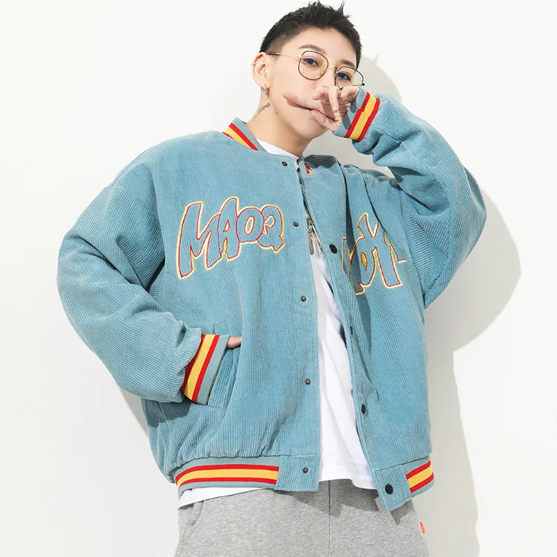 

Модная Вельветовая бейсбольная куртка для мужчин и женщин, уличная одежда в стиле хип-хоп с вышитыми буквами, куртка-бомбер в стиле ретро, мужская куртка