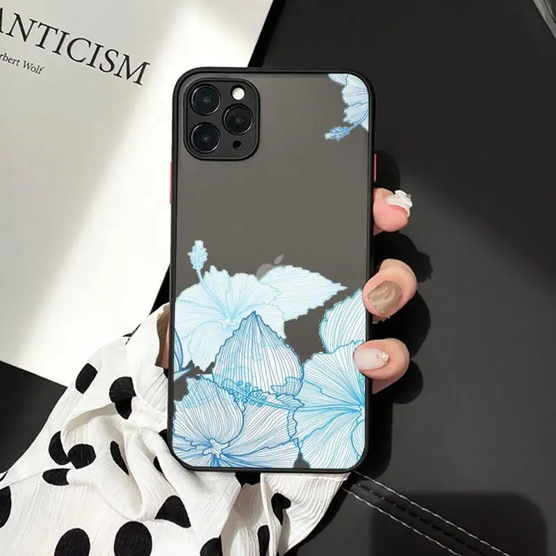 

Phone Case For iPhone 12 11 Mini Pro XR XS Max 7 8 Plus X Watercolor flowers gold leaves Matte transparent cover