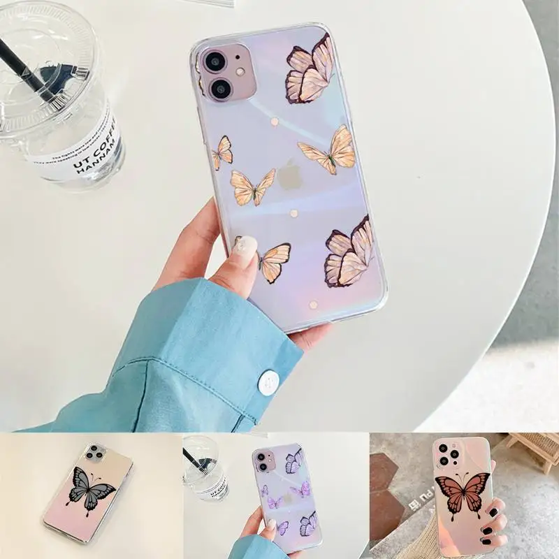 

cute sexy butterfly pink blue Phone Case for iPhone xiaomi redmi 7 8 9 11 12 10 S X XS XR MINI Pro Max Plus laser Transparent