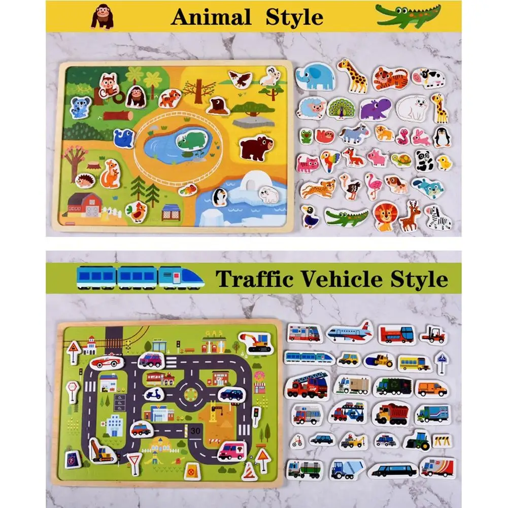 

Kids Wooden Magnetic Animal Vehicle Building Blocks Jigsaw Puzzle Intelligent Toy Toddler Early Education Cognition Game