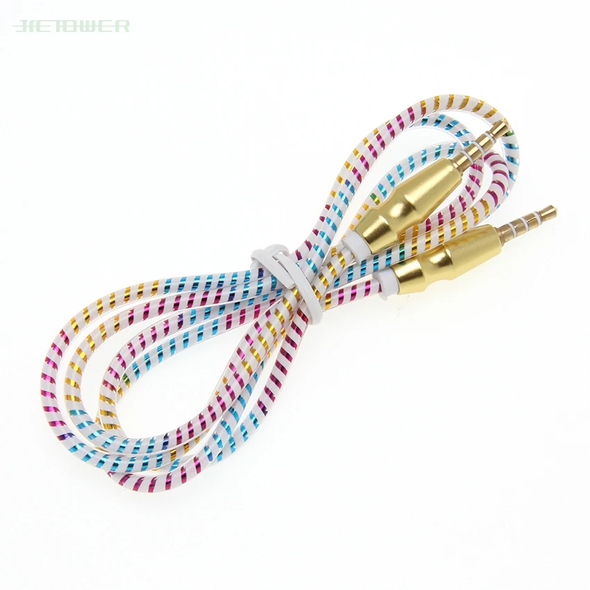 

HOT SALE 1M 3.5mm round ring HD Jack Auxiliary Audio Cable Male Flat Aux Cable Car player to connect with audio device 100pcs