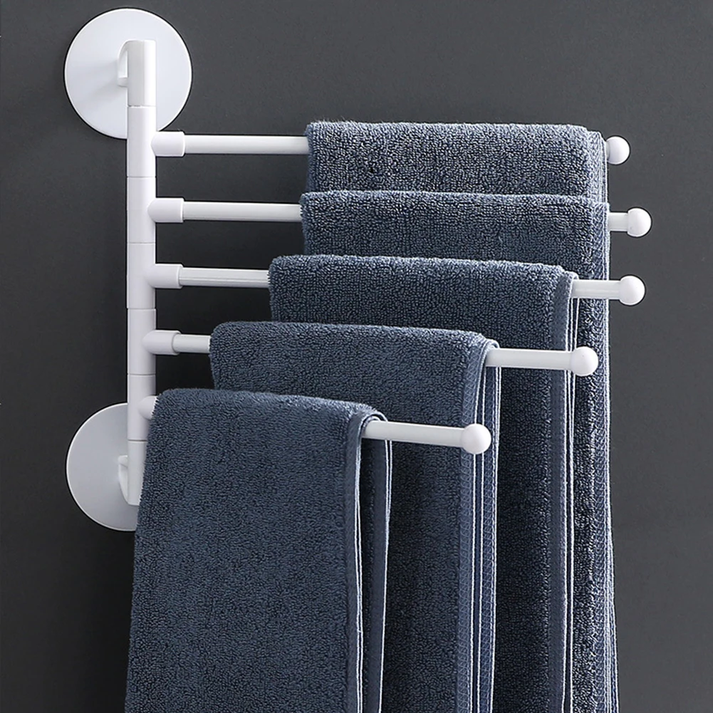 

Cabinet Door Back Kitchen Accessory 5 Bar Rotating Towel Rack Wall Mount Punch-free Bathroom Bath Towel Holder Stand