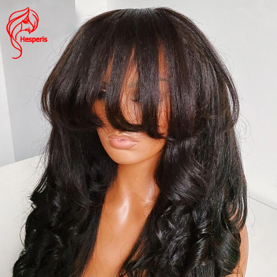 Jual Hespermis 200 Wig Rambut Manusia Gelombang Yaki Dengan Poni Wig Atas Kulit Kepala Remy Penuh Machien Brasil Untuk Wanita Kulit Hitam