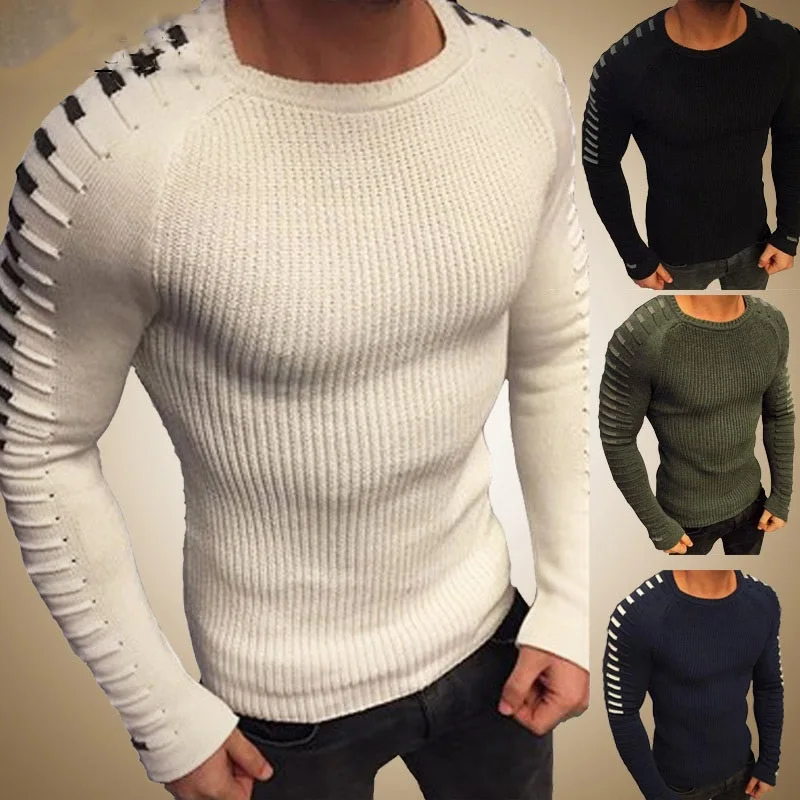 

Autumn Winter Sweater Men 2021 New Arrival Casual Pullover Men Long Sleeve O-Neck Patchwork Knitted Men Sweaters Streetwear