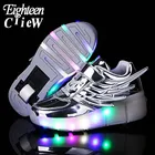 Детские светящиеся кроссовки с роликами, светодиодные тапочки на маленьких колесах, обувь с подсветкой для девочек, размеры 28-40