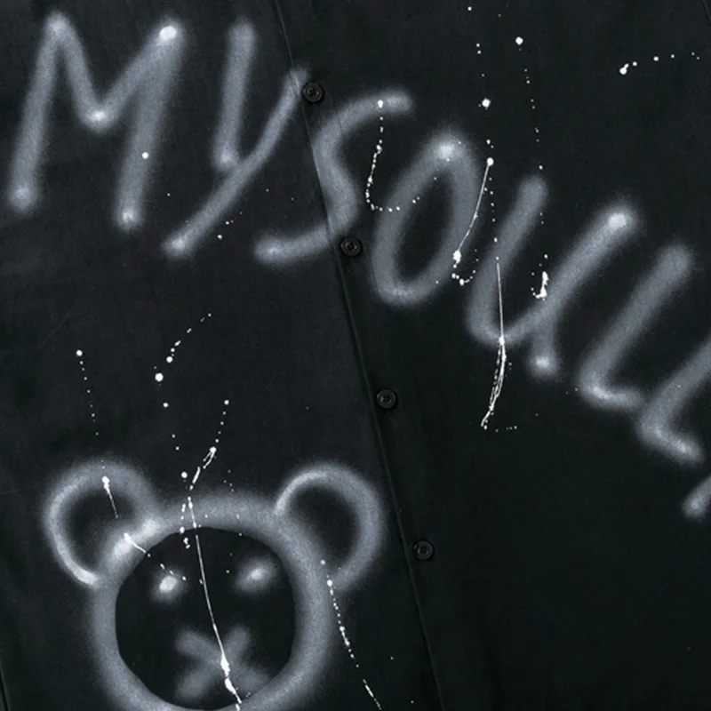 

JING ZHE Long Sleeve Shirts Men Hand-Drawn Bear Letter Graffiti Shirts High Street Hip Hop Streetwear Couple Fashion Casual Tops