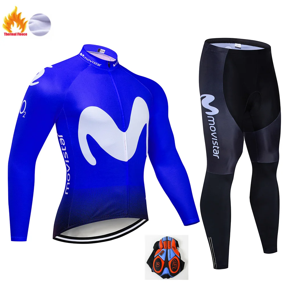 Winter Cycling Suit Флуоресцентный Movistar зимний термальный флисовый велосипедный комплект велосипедная Одежда MTB велосипедная одежда Велоспорт Джерси Набор Майо Ropa Ciclismo - Цвет: Winter Cycling Suit