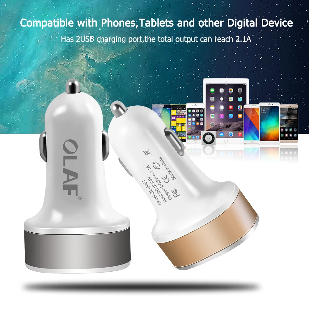OLAF светодиодный USB зарядное устройство для iPhone, samsung, Xiaomi, зарядное устройство для мобильного телефона, автомобильный стиль, планшет, gps, автомобильное зарядное устройство, 2 USB, автомобильное зарядное устройство
