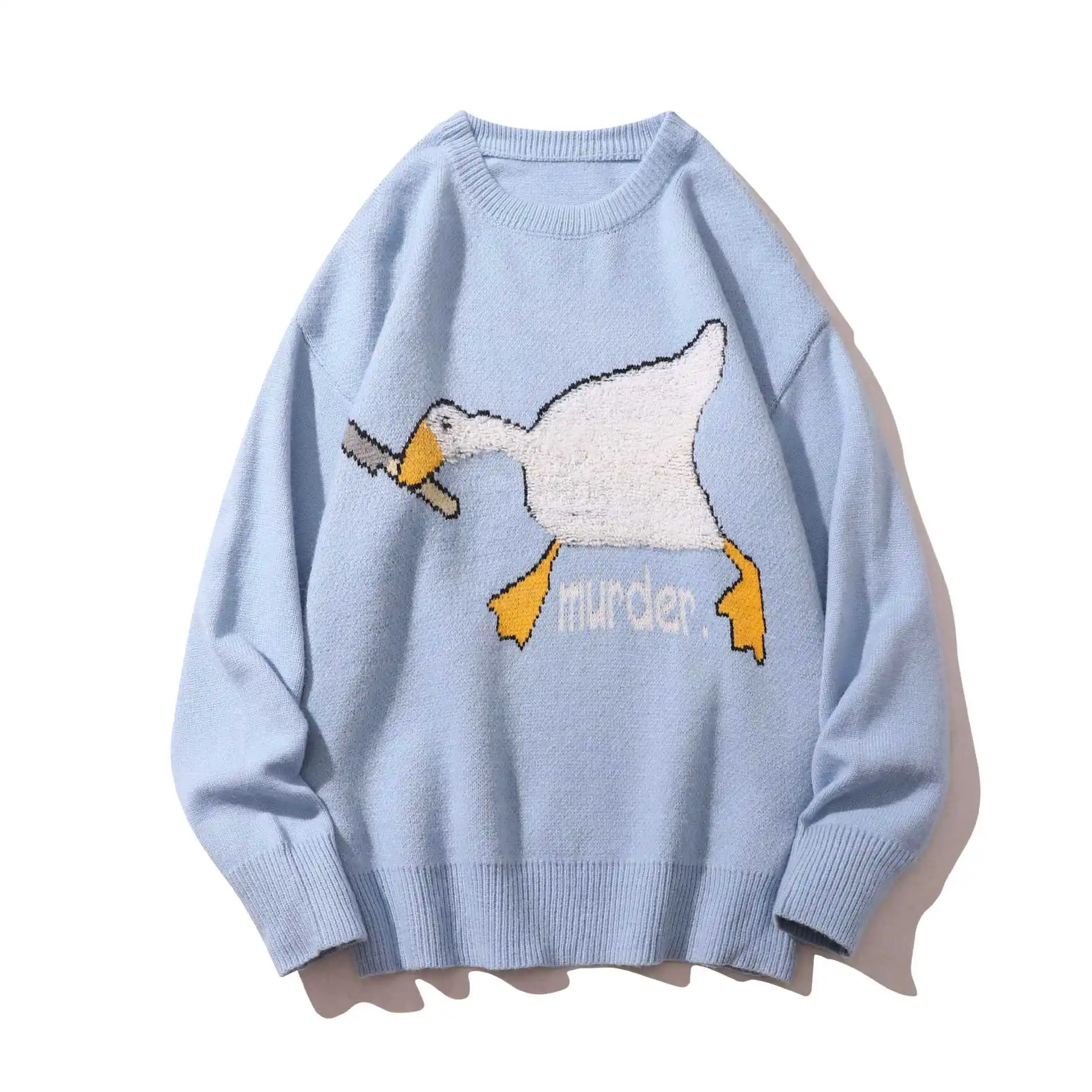 

2021 Knitted Sweater Spring Winter Pullovers Goose Duck Cartoon Murder Printed Korean Style jumpers Women Men jerseys mujer