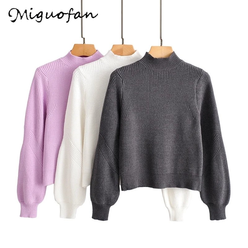 Женский вязаный свитер Miguofan повседневный однотонный эластичный с высоким