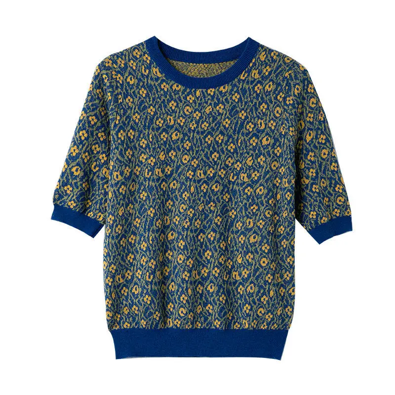 

Round neck 5 / 6 sleeve knitted bottomed shirt women's 2021 new fashion foreign style loose thin versatile top