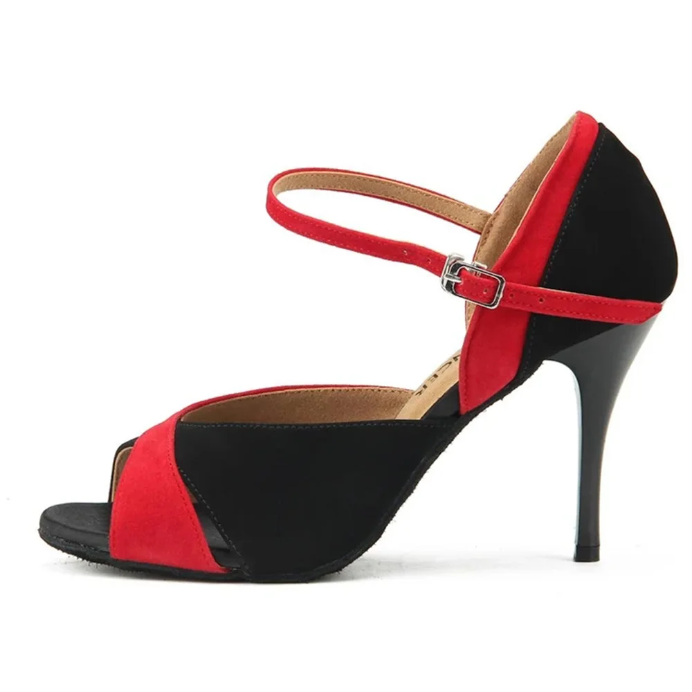 Summer women contemporary sandals black stain heel dance shoes red strip ankle boots  Suede 9cm Ballroom dry heels treatment