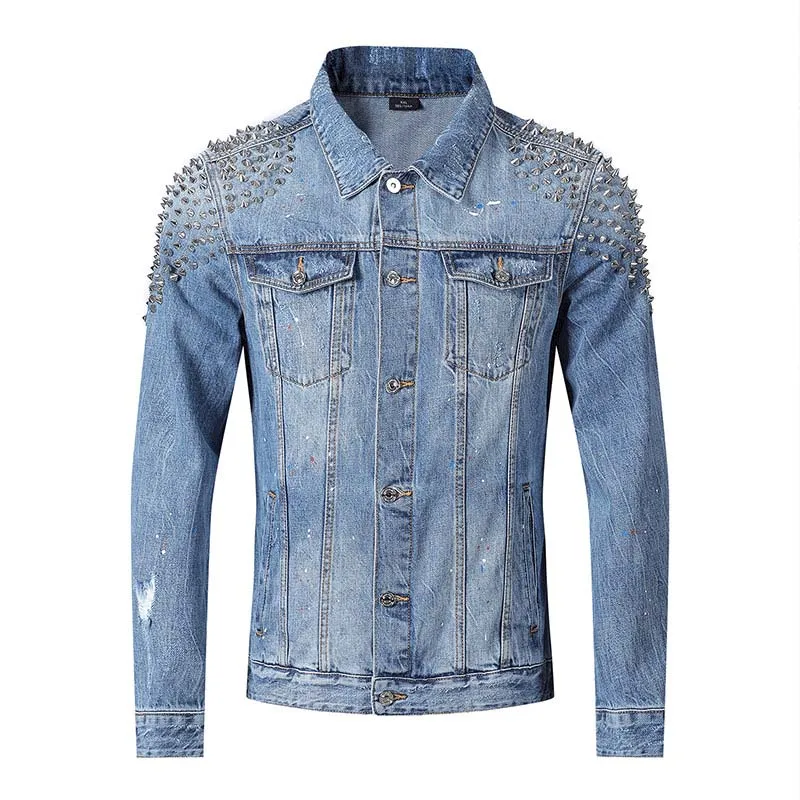 KIOVNO мужские рваные джинсовые куртки с заклепками в горошек верхняя одежда для