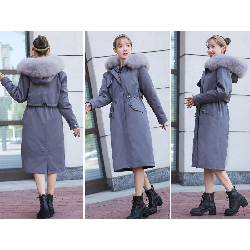 Women Winter Jacket Real Fur Coat Long Parka waterproof women coat Natural fox Fur Collar Thick Warm Real Rex rabbit hair Liner
