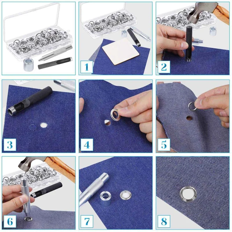 

600 Sets Grommet Setting Tool Metal Eyelets Kit with Storage Box, 120 Set Silver & 480 Set Silver