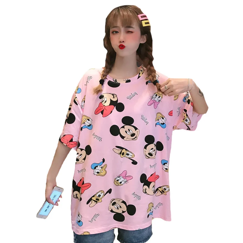 

2020 Disney New Mickey Mouse Ladies Minnie Print Short-sleeved T-shirt Korean Loose Top Bottoming Shirt Hip for Women