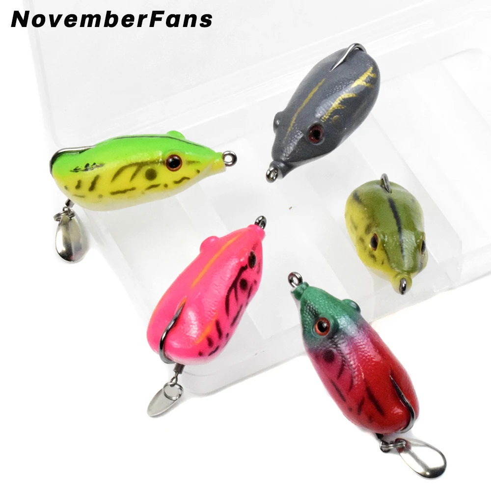 

NovemberFans 5pcs/box Soft Plastic Snakehead Fishing Lures 5.5cm 12.5g Float Single Hook Soft Frog Bait Topwater Fishing Tackle