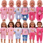 Одежда для куклы, розовый комбинезон с принтом мишкикролика для 18-дюймовой американской куклы и 43 см, аксессуары для детской одежды новорожденного, подарки для ребенка