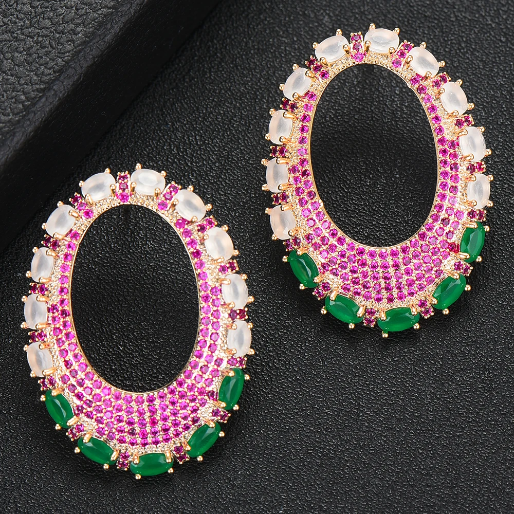 

LARRAURI Charms Full CZ Cubic Zirconia Earrings Trendy Big Stud Earring For Women Ear Accessories pendientes mujer moda 2020