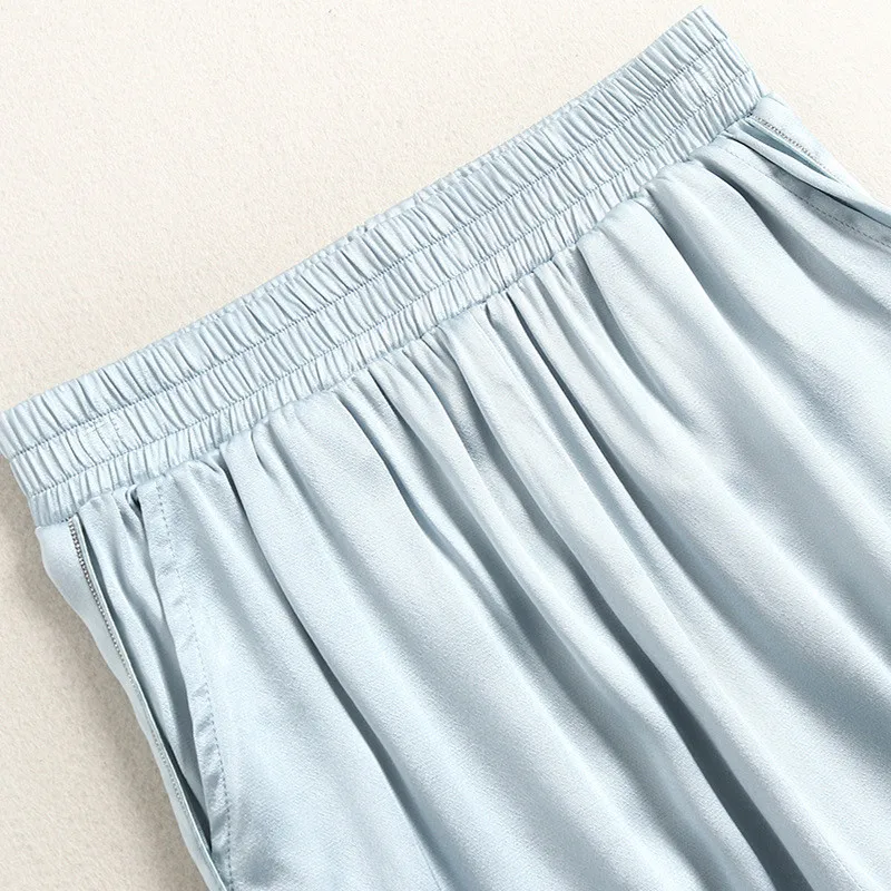 

High Quality Runway Fashion Summer Pants 2 Piece Set Women Elegant Solid Satin Shirt and Trousers Suit Office Outfits