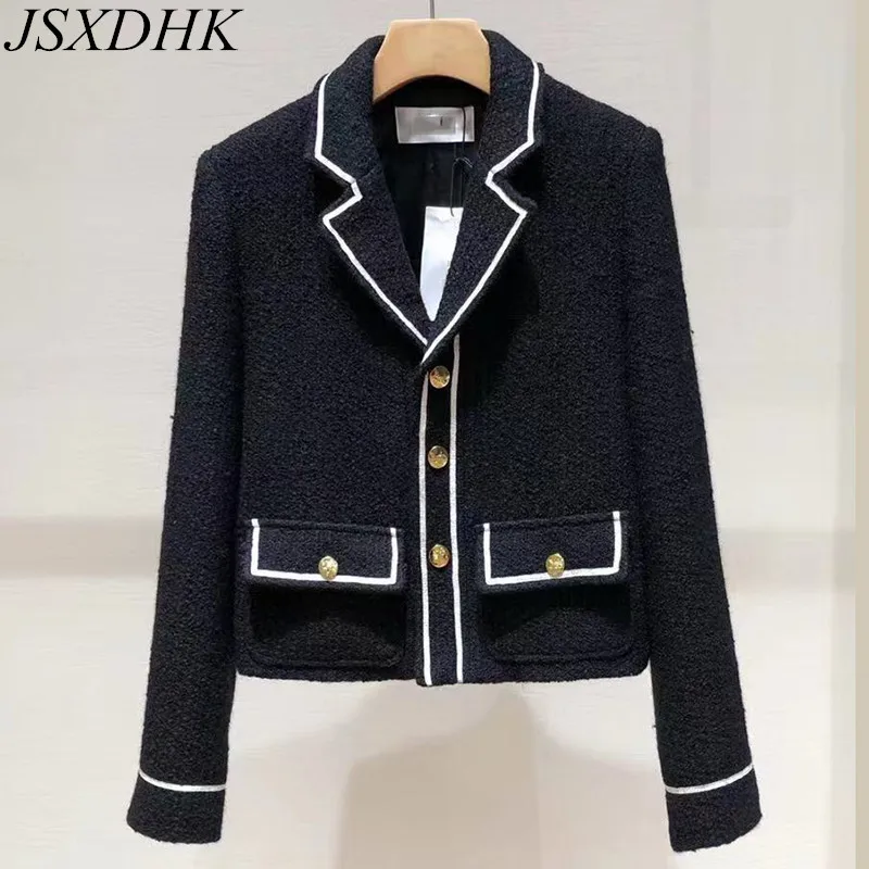 Женская твидовая куртка в стиле пэчворк подиумная черно-белая короткая