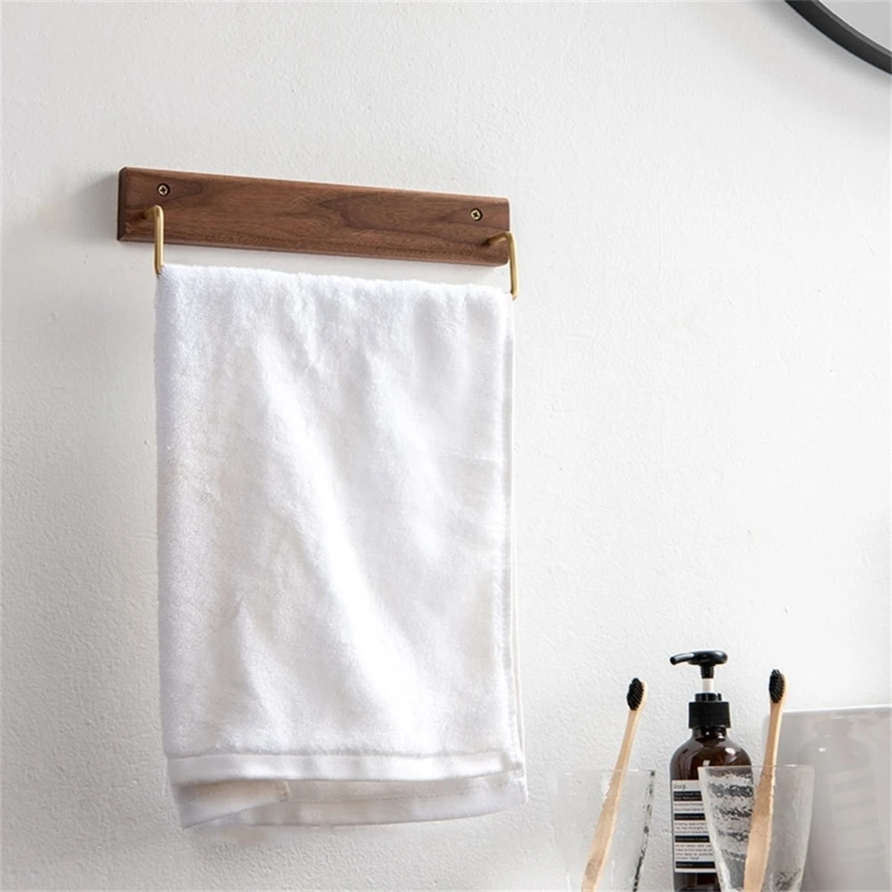 Nail Free Walnut Towel Hanger Bar Wall Mounted Bathroom Clothes Hanging Rack