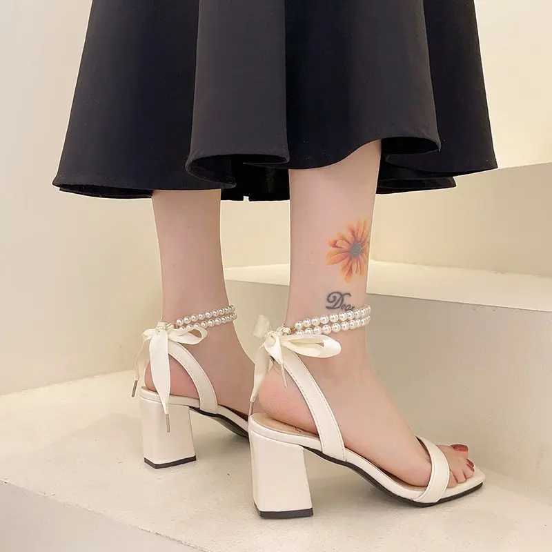 

Beige Heeled Sandals Comfort Shoes for Women 2021 Summer Espadrilles Platform Black Block Pearl High Fashion Girls Clear New