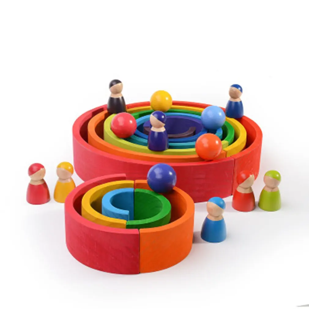 

Baby Toys Large size Rainbow Building Blocks Wooden Toys For Kids Creative Rainbow Stacker Montessori Educational Toy Children