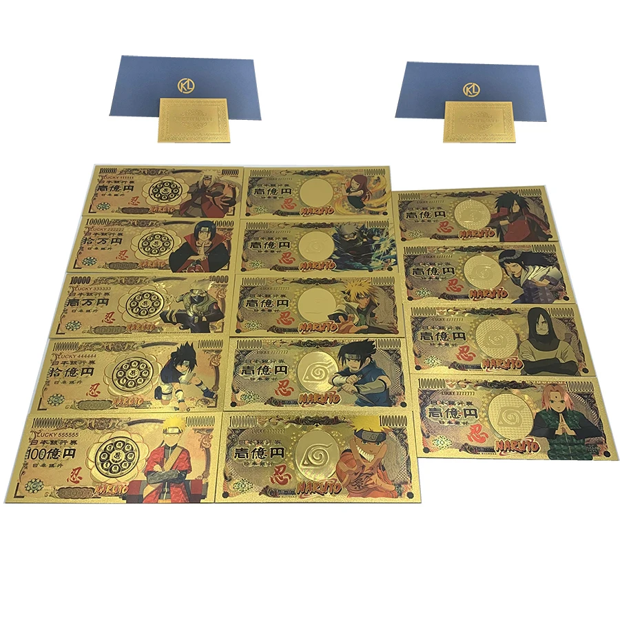 

Japanese Anime Namikaze-Sasuke-NARUTOo Yen playing cards Gold plastic Banknote for classic manga childhood memory Collection