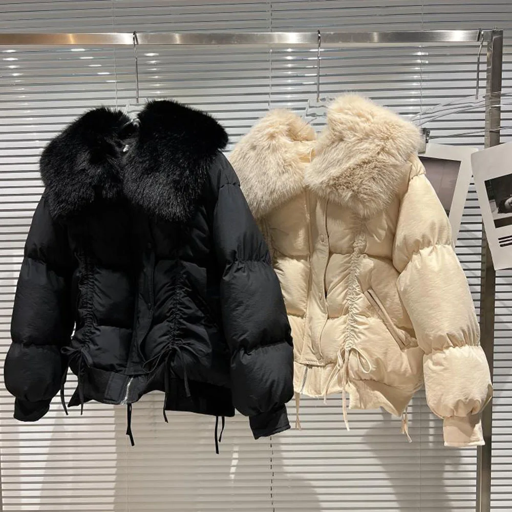 

2021 Winter New Shiny Down Cotton Jacket Womens Oversized Thick Hooded Fur Collar Jackets Waist Casual Casual Cotton Coat