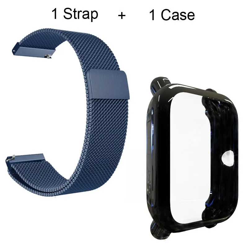 Blue-Black Для Xiaomi Amazfit Bip Bit Lite браслет ремешок из Миланского нержавеющей стали ремешок для часов защитный чехол для экрана - Цвет: Blue-Black
