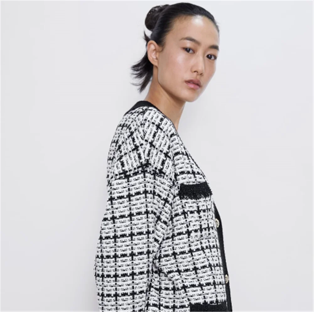 2019 ZA женский вязанный модный новый осенний зимний саржевый Свободный кардиган