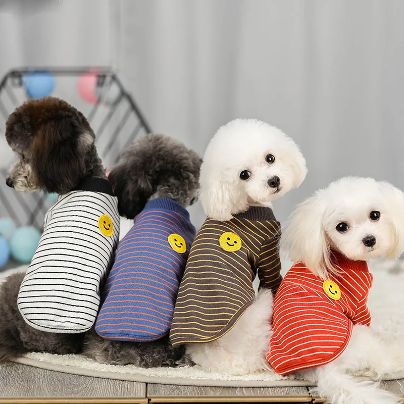 Полосатый Дизайн теплые жилеты для собак со смайликом футболка с принтом две