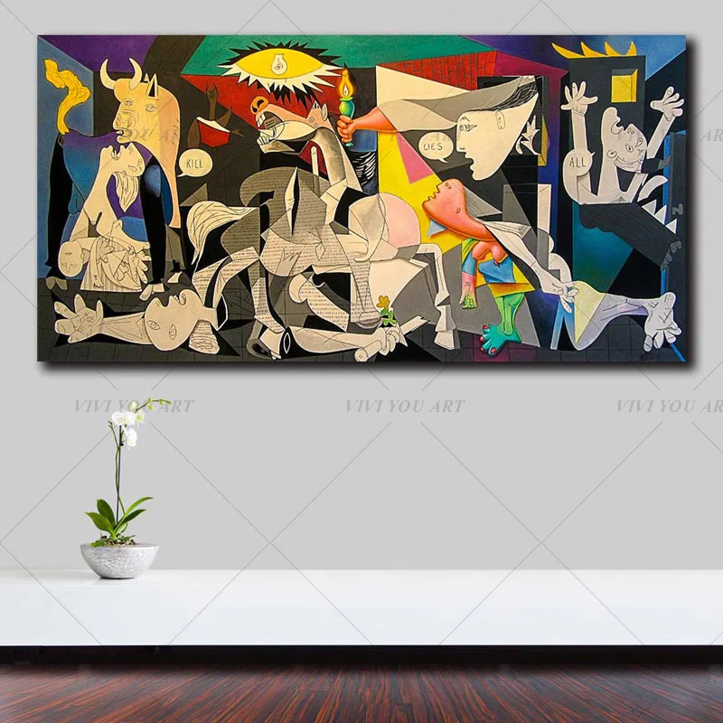 Kopen Handgemaakte Schilderij Picasso Guernica Vintage Klassieke Figuur Canvas Doek Muur Modulaire Foto Voor Woonkamer Home Decoratie