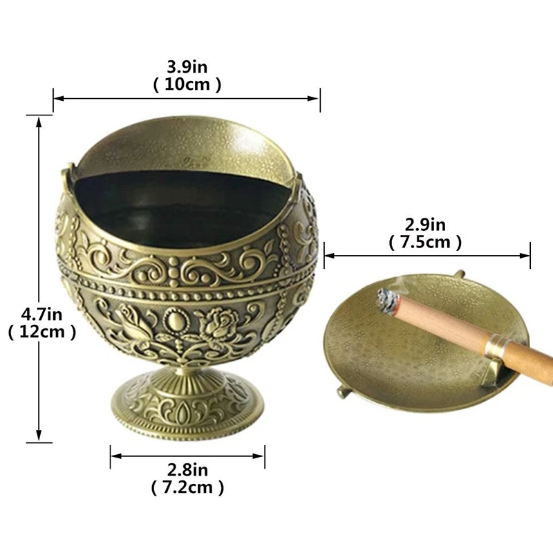 2021 Европейский стиль ретро пепельница с защитой от ветра крышкой металлическая