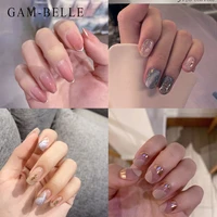 gam belle 24pcs full cover fake press on nails with design glitter french ballerina acrylic stick on nails art diy manicure tool