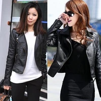 punk women faux leather motorcycle zipper fashion slim fits jacket outwear coat hot sales 2020