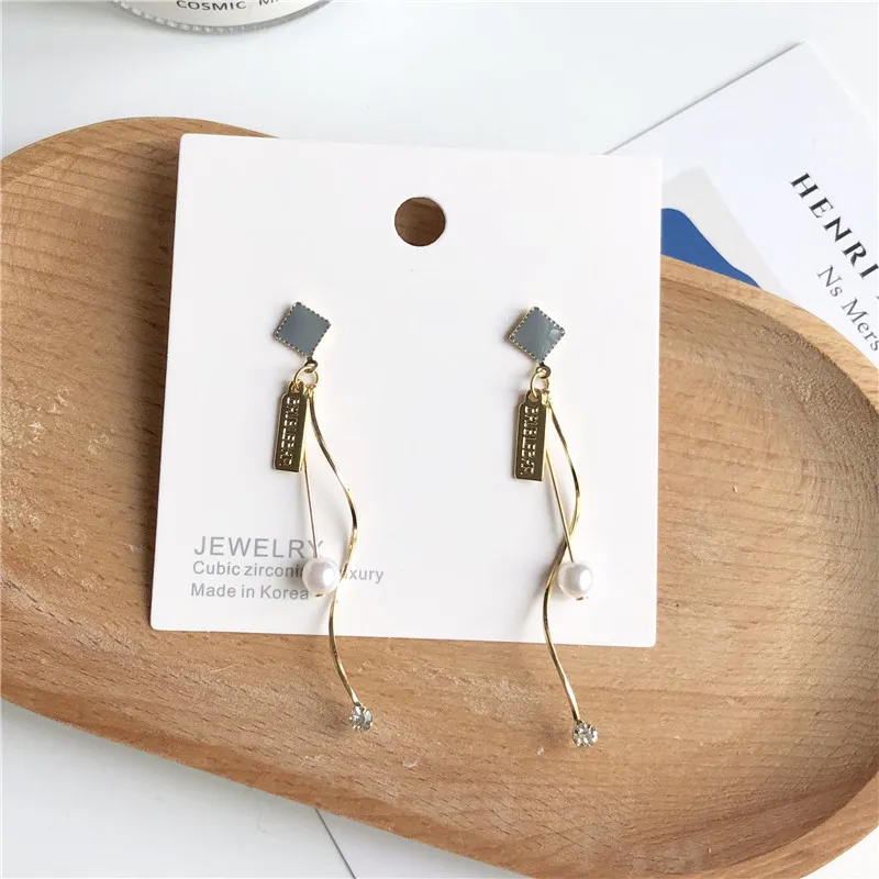 Модные элегантные квадратные жемчужные висячие серьги с кисточками корейские